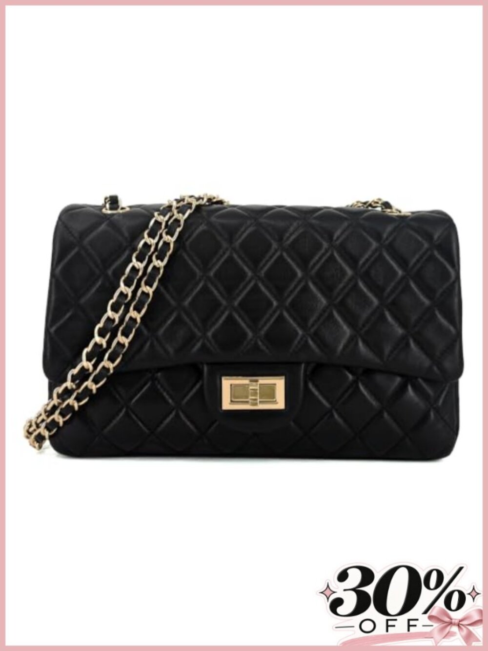 Quilted Lambskin Leather Crossbody Bag Satchel with Gold Chain Strap